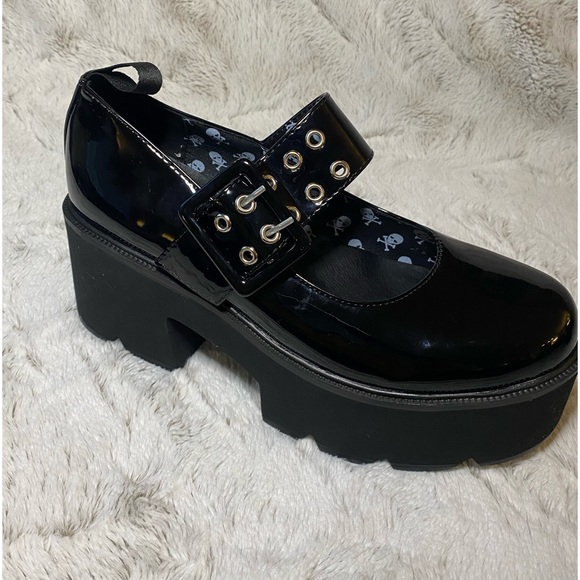Black Patent Hallway Platform Mary Janes - Picture 3 of 12